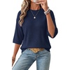 image:imageArachampCloz Womens Oversized 34 Sleeve Crochet Tops Summer Casual SweaterNavy