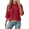 image:imageArachampCloz Womens Oversized 34 Sleeve Crochet Tops Summer Casual SweaterRed