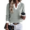 image:imageArachampCloz Womens Polo Striped Long Sleeve Casual Sweaters Breathable TopsGreen