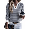 image:imageArachampCloz Womens Polo Striped Long Sleeve Casual Sweaters Breathable TopsNavy