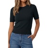 image:imageArachampCloz Womens Short Sleeve Sweater Cropped Crew Neck Summer TopsBlack