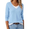 image:imageArachampCloz Womens Wool Blend 2 in 1 Patchwork V Neck Casual Sweater TopsLight Blue