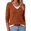 image:imageArachampCloz Womens Wool Blend 2 in 1 Patchwork V Neck Casual Sweater TopsTerracotta