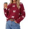 image:imageArachampCloz Womens Wool Blend Crew Neck Color Block Pullover SweaterBow Burgundy White
