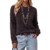 image:imageArachampCloz Womens Wool Blend Faux Fur Crew Neck Fall Dressy Pullover TopsBrown