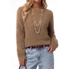 image:imageArachampCloz Womens Wool Blend Faux Fur Crew Neck Fall Dressy Pullover TopsCoffee
