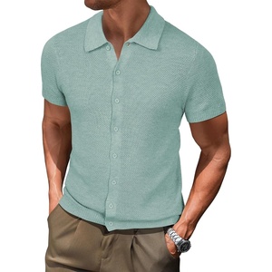 image:imageArachampCloz Mens Wool Blended Button Down Short Sleeve Sweater Knit 2025 Summer Fashion Dress Shirts Casual Business GolfLight Green