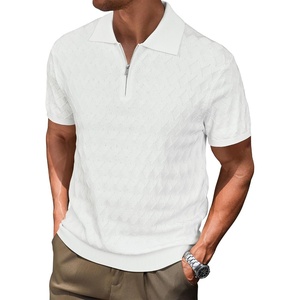 image:imageArachampCloz Mens Zipper Polo 3D Texture Shirts 2025 Spring Summer Fashion Knit Golf Tops Short Sleeve Dress ClothesWhite