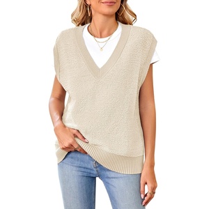 image:imageArachampCloz Sweaters Vest Women Fall Fleece Sleeveless V Neck Loose Ribbed Knit Pullover Sweater Vest Tops for WomenBeige
