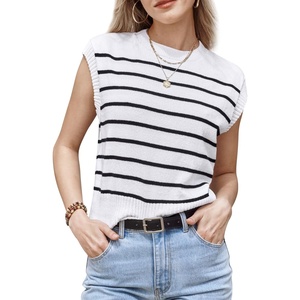 image:imageArachampCloz Women Business Casual Outfits Sleeveless Tank Tops Crew Neck Striped Sweater Vest Spring Summer 2024Whiteblack