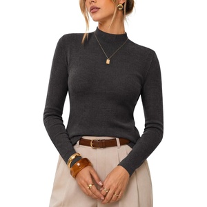 image:imageArachampCloz Womens 100 Merino Wool Long Sleeve Mock Neck Sweater Work FallDark Gray