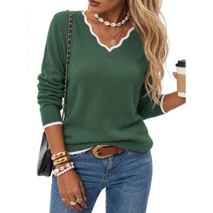 image:imageArachampCloz Womens 2026 Fall V Neck Sweaters Pullover Long Sleeve Knit TopsArmy Green