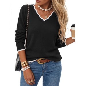 image:imageArachampCloz Womens 2026 Fall V Neck Sweaters Pullover Long Sleeve Knit TopsBlack