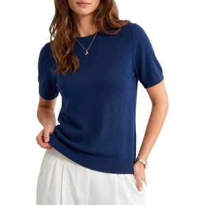 image:imageArachampCloz Womens Cashmere Wool Short Sleeve Sweater Business Casual TopsNavy