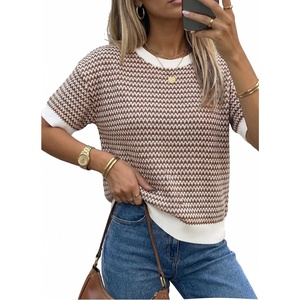 image:imageArachampCloz Womens Classic Striped Summer Crewneck Sweater Work Tops 2026Brown