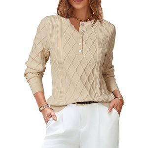 image:imageArachampCloz Womens Comfy Cotton Blend Cable Knit Casual Sweaters 2025Apricot