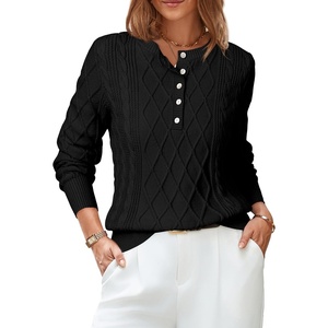 image:imageArachampCloz Womens Comfy Cotton Blend Cable Knit Casual Sweaters 2025Black