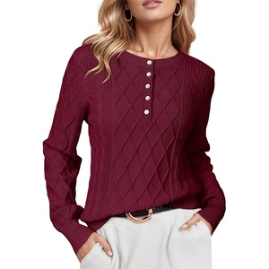 image:imageArachampCloz Womens Comfy Cotton Blend Cable Knit Casual Sweaters 2025Dark Red