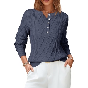 image:imageArachampCloz Womens Comfy Cotton Blend Cable Knit Casual Sweaters 2025Grey Blue