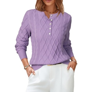 image:imageArachampCloz Womens Comfy Cotton Blend Cable Knit Casual Sweaters 2025Light Purple