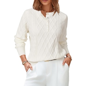 image:imageArachampCloz Womens Comfy Cotton Blend Cable Knit Casual Sweaters 2025White