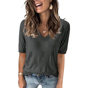 image:imageArachampCloz Womens Lightweight Summer Short Sleeve Sweater Top Shirt BlouseAzdark Grey