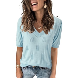image:imageArachampCloz Womens Lightweight Summer Short Sleeve Sweater Top Shirt BlouseAzlight Blue
