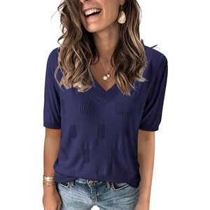 image:imageArachampCloz Womens Lightweight Summer Short Sleeve Sweater Top Shirt BlouseAznavy