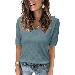 image:imageArachampCloz Womens Lightweight Summer Short Sleeve Sweater Top Shirt BlouseBgrey Blue