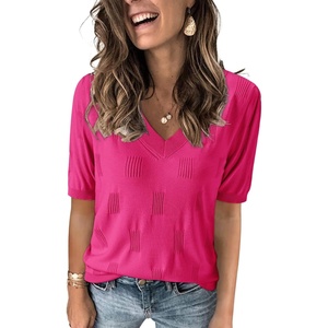 image:imageArachampCloz Womens Lightweight Summer Short Sleeve Sweater Top Shirt BlouseHot Pink