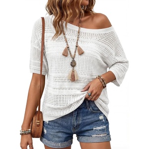 image:imageArachampCloz Womens Linen Blend Crochet Tops Summer Casual Outfits SweaterWhite