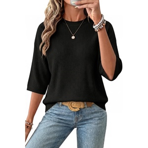 image:imageArachampCloz Womens Oversized 34 Sleeve Crochet Tops Summer Casual SweaterBlack