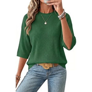 image:imageArachampCloz Womens Oversized 34 Sleeve Crochet Tops Summer Casual SweaterGreen