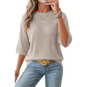 image:imageArachampCloz Womens Oversized 34 Sleeve Crochet Tops Summer Casual SweaterGrey