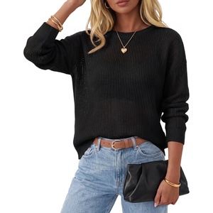 image:imageArachampCloz Womens Oversized 34 Sleeve Crochet Tops Summer Casual SweaterZblack