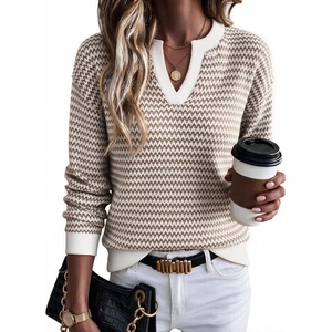 image:imageArachampCloz Womens Polo Striped Long Sleeve Casual Sweaters Breathable TopsBrown