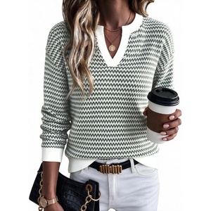 image:imageArachampCloz Womens Polo Striped Long Sleeve Casual Sweaters Breathable TopsGreen