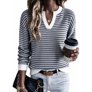 image:imageArachampCloz Womens Polo Striped Long Sleeve Casual Sweaters Breathable TopsNavy