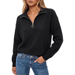 image:imageArachampCloz Womens Quarter Zip Polo Collar Fall Work Casual Pullover TopsBlack