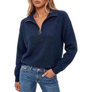 image:imageArachampCloz Womens Quarter Zip Polo Collar Fall Work Casual Pullover TopsNavy