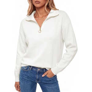 image:imageArachampCloz Womens Quarter Zip Polo Collar Fall Work Casual Pullover TopsWhite