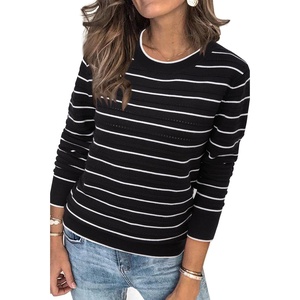 image:imageArachampCloz Womens Soft Knit Fall Winter Sweater Business Casual Basic TopsStriped Black White