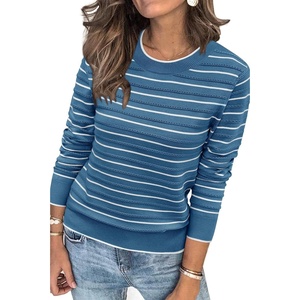 image:imageArachampCloz Womens Soft Knit Fall Winter Sweater Business Casual Basic TopsStriped Blue White