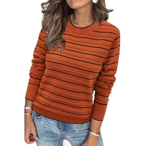 image:imageArachampCloz Womens Soft Knit Fall Winter Sweater Business Casual Basic TopsStriped Pumpkin Black