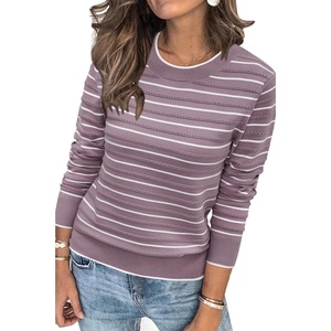 image:imageArachampCloz Womens Soft Knit Fall Winter Sweater Business Casual Basic TopsStriped Purple White