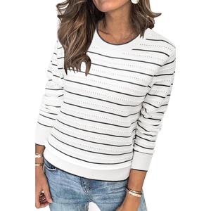 image:imageArachampCloz Womens Soft Knit Fall Winter Sweater Business Casual Basic TopsStriped White Black