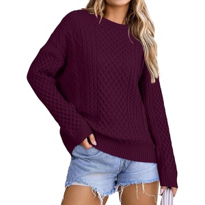 image:imageArachampCloz Womens Wool Blend Cable Knit Spring Winter Chunky Oversized Sweaters 2026Burgundy Dark Red