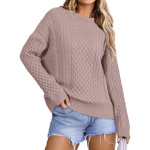 image:imageArachampCloz Womens Wool Blend Cable Knit Spring Winter Chunky Oversized Sweaters 2026Light Nutmeg