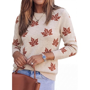 image:imageArachampCloz Womens Wool Blend Classic Crew Neck Casual Fall SweatersMaple Leaf Beige