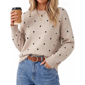 image:imageArachampCloz Womens Wool Blend Crew Neck Color Block Pullover SweaterPolka Dot Beige
